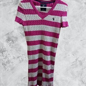 U.S. Polo Assn. Pink and White Striped Knit Dress